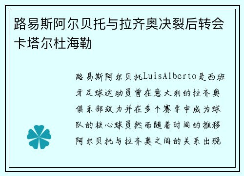 路易斯阿尔贝托与拉齐奥决裂后转会卡塔尔杜海勒